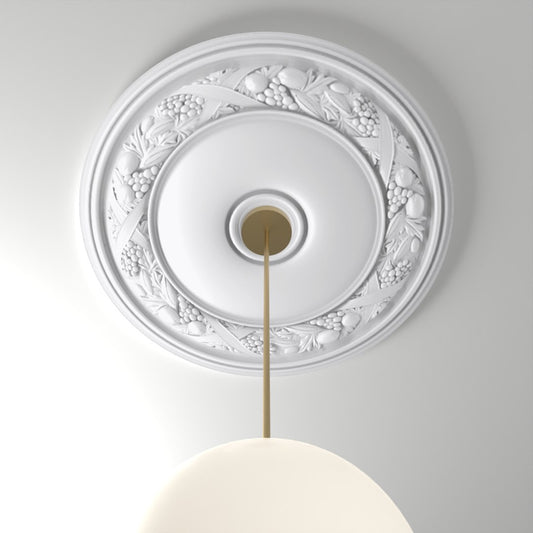 M537 ceiling medallion installed with pendant light