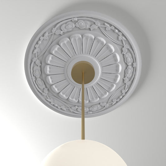 M570 ceiling medallion installed with pendant light