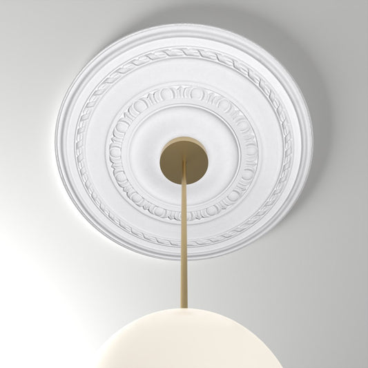 ME-CM-105 ceiling medallion installed with pendant light