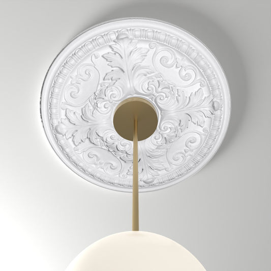 ME-CM-108 ceiling medallion installed with pendant light