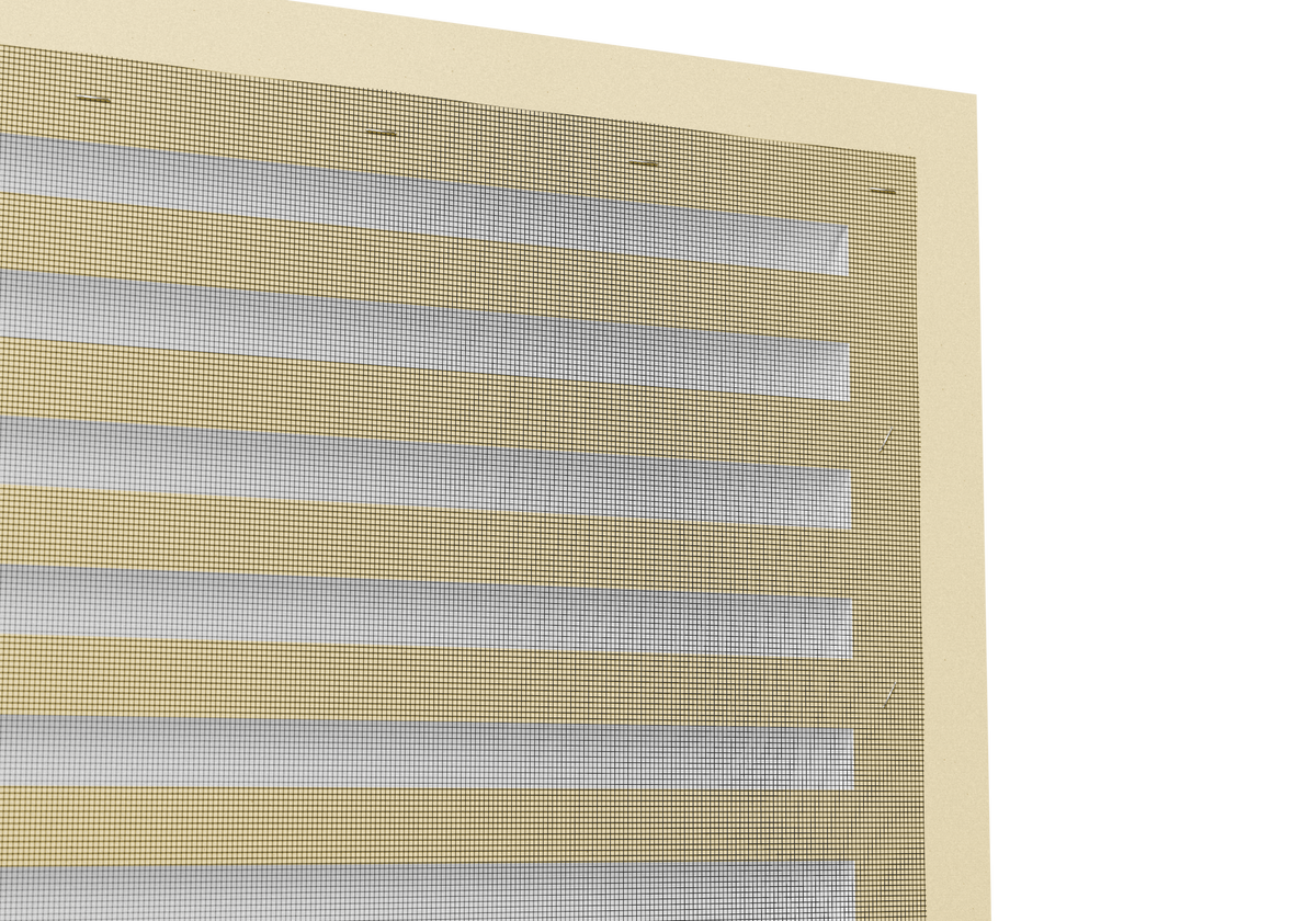Functional Rectangle Louver PORL1636, close-up of the raw sanded back and stapled screen