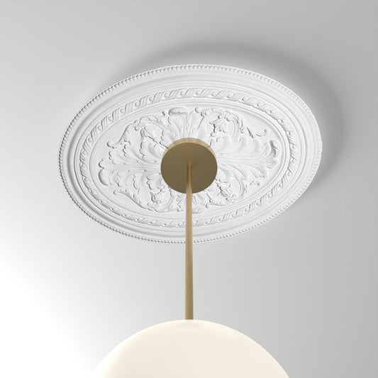 RM1723 ceiling medallion installed with pendant light