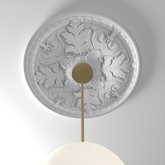 RM2121-FL ceiling medallion installed with pendant light