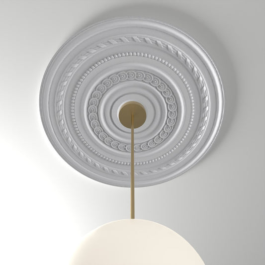 RM2626-33 ceiling medallion installed with pendant light