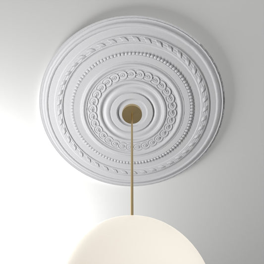 RM2626-45 ceiling medallion installed with pendant light