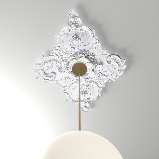 RM3137 ceiling medallion installed with pendant light