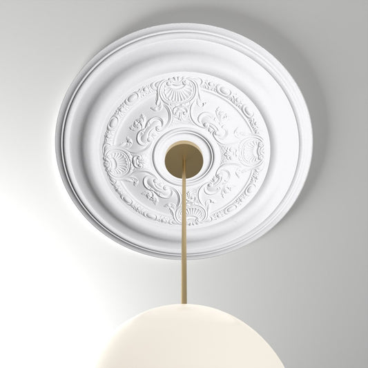 RM37563-33 ceiling medallion installed with pendant light