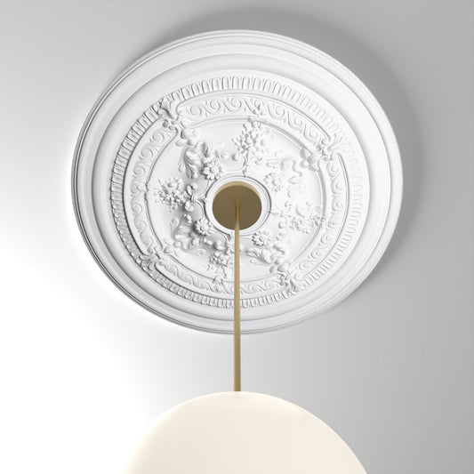 RM37564-33 ceiling medallion installed with pendant light
