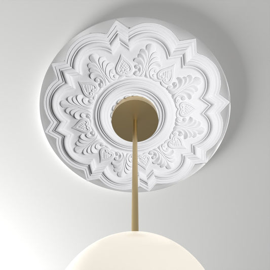 RM37571-21 ceiling medallion installed with pendant light