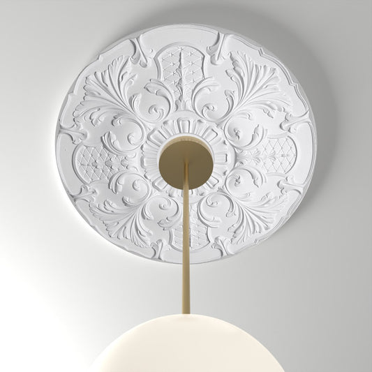 RM37574 ceiling medallion installed with pendant light