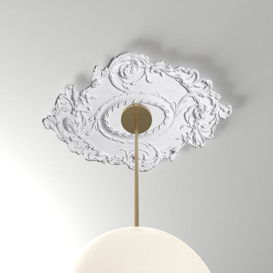 RM37575 ceiling medallion installed with pendant light