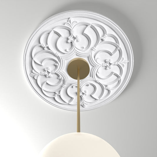 RM37596 ceiling medallion installed with pendant light