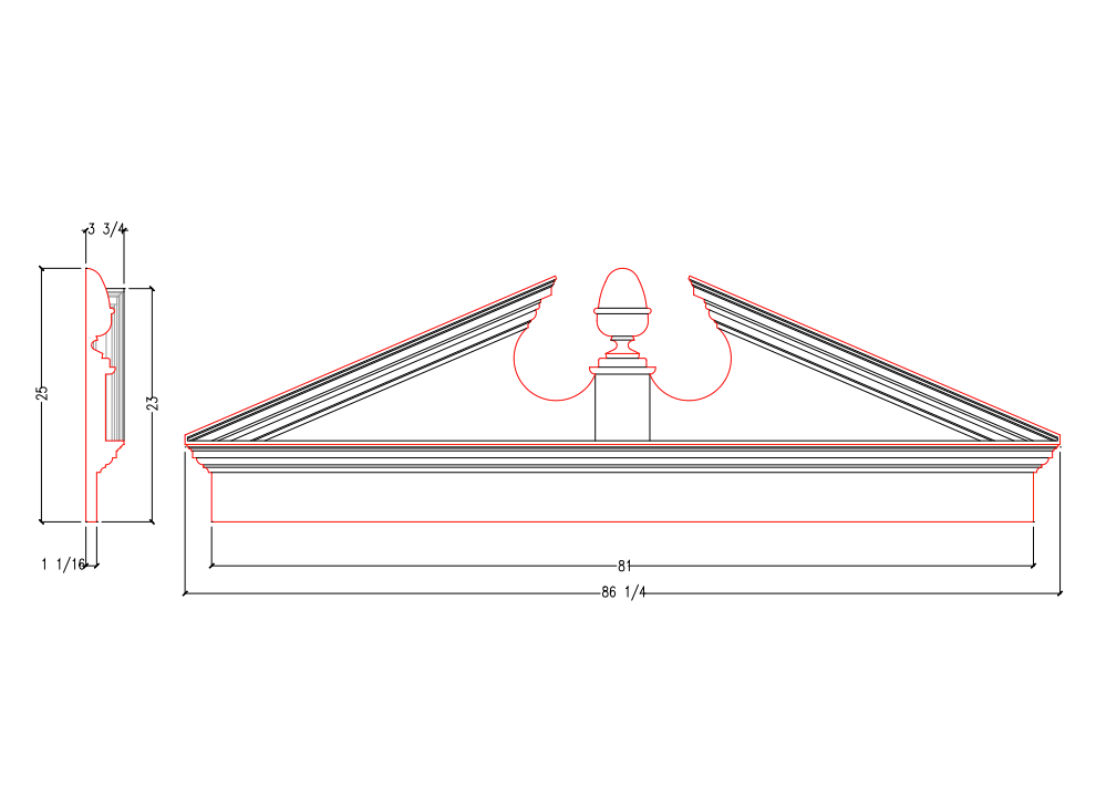 Acorn Pediment Mantle (Trimstrip) with Acorn | APM8124