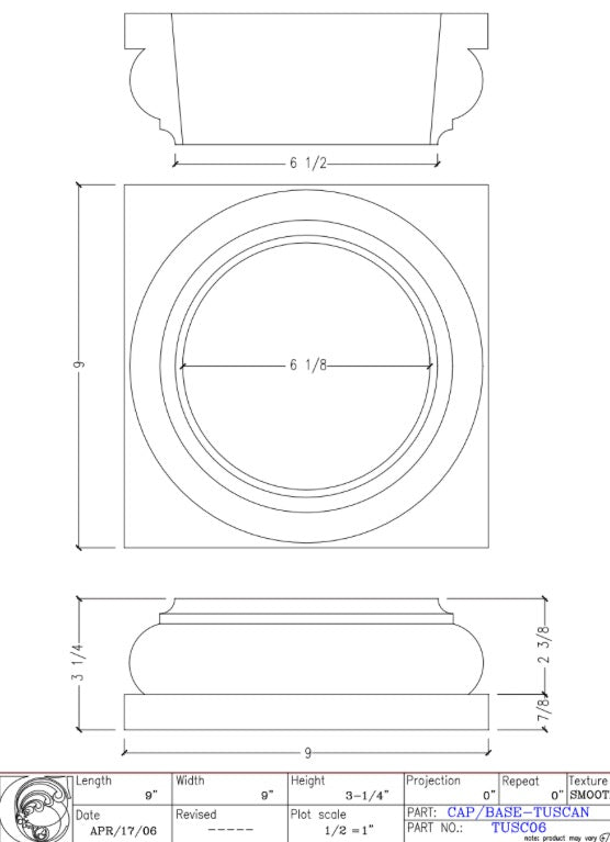 Tuscan Cap for 6" Columns | TUSC06