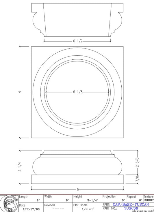 Tuscan Cap for 6" Columns | TUSC06