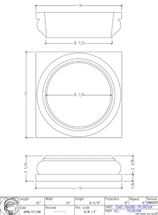 Tuscan Cap for 8" columns | TUSC08