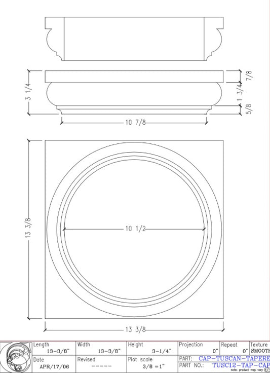 Tuscan Tapered Cap for Column | TUSC12-TAP-CAP