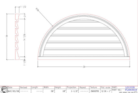 Open Half Round Louver | FLHR3618
