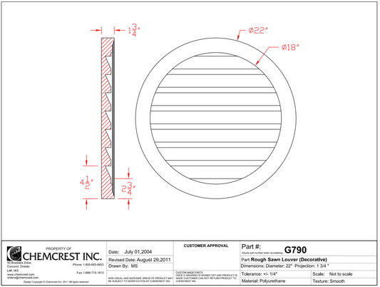 Round Decorative Louver with Rough Sawn Finish | G790