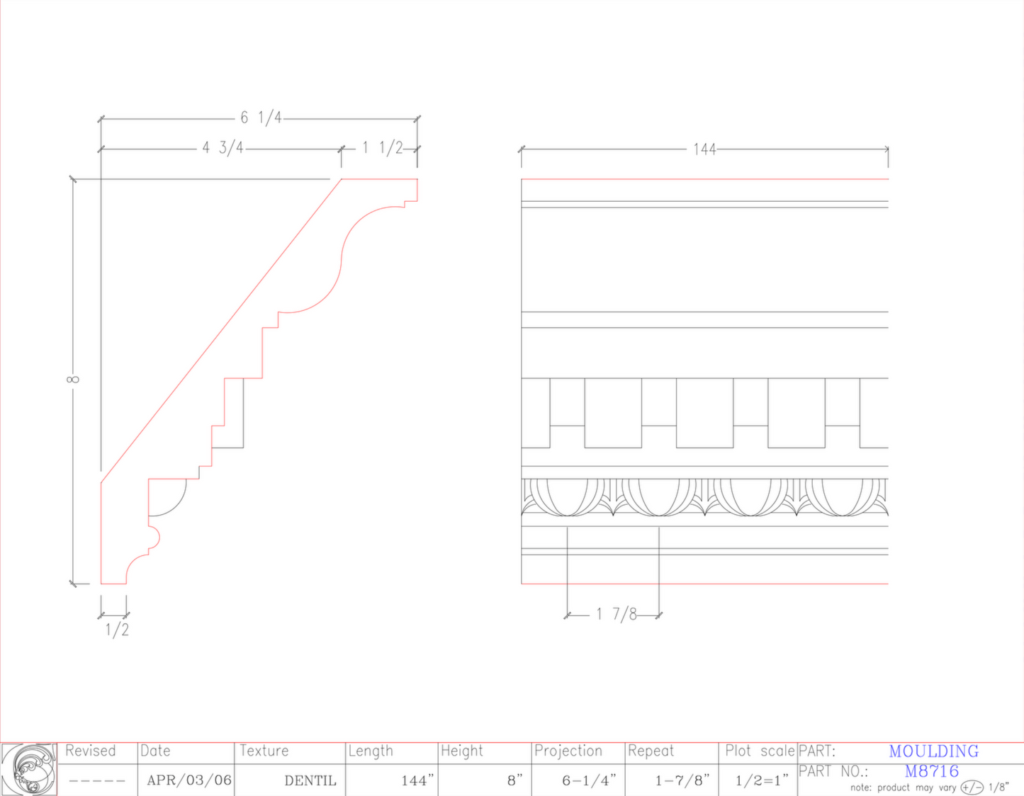 Crown Moulding with Dentil | M8716