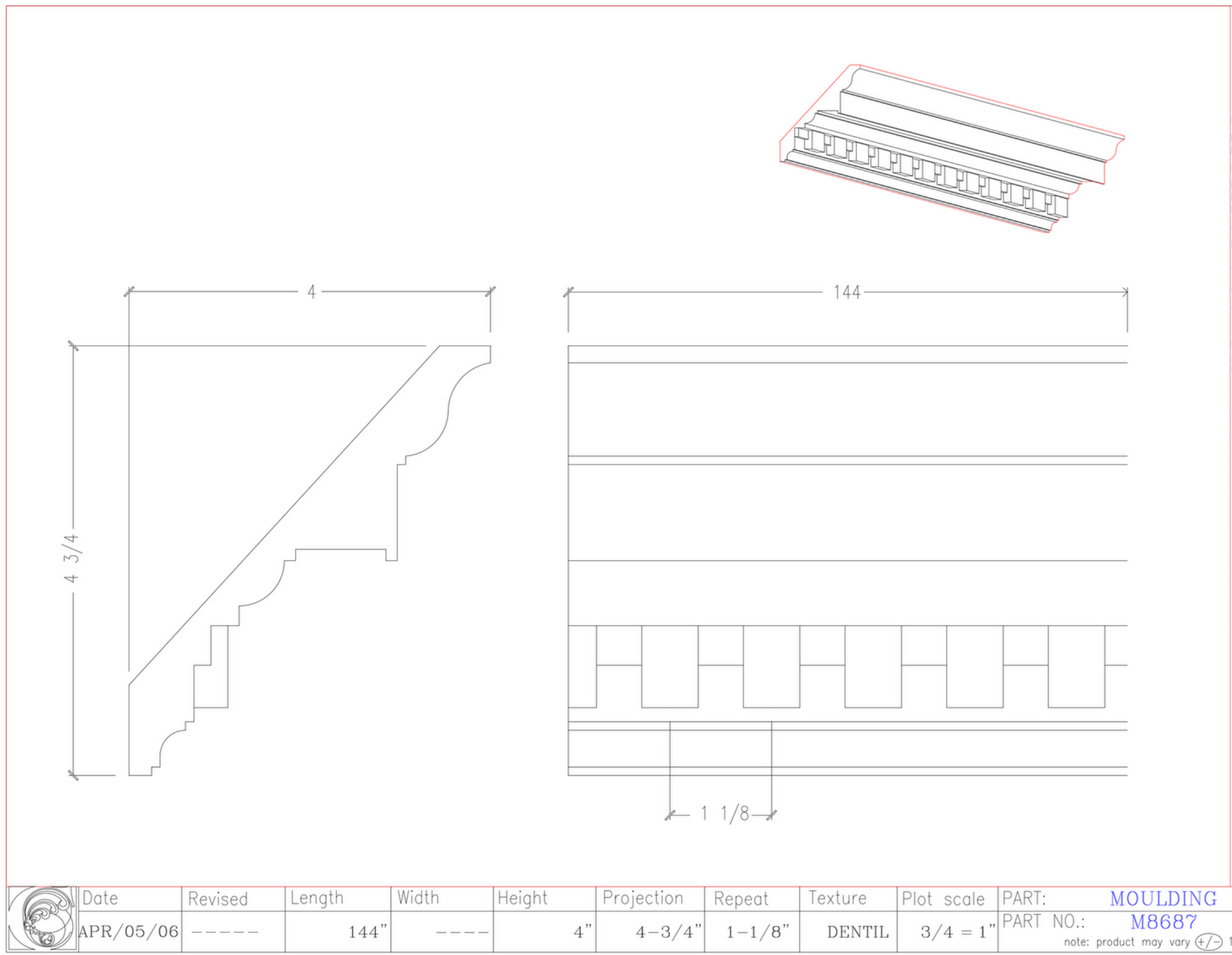 Crown Moulding with Dentil | M8687