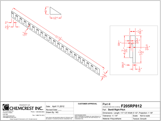 Right Side Pitched Dentil Moulding |F205RP812