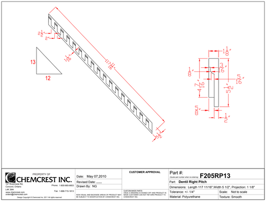 Right Side Pitched Dentil | F205RP13
