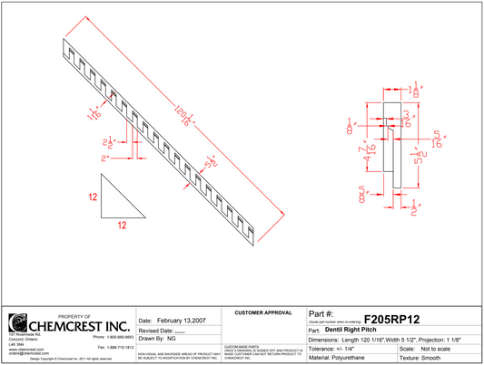 Right Side Pitched Dentil | F205RP12