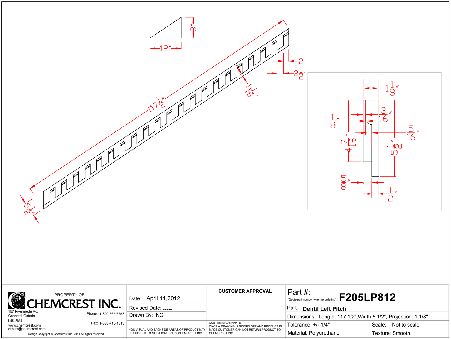 Left Side Pitched Dentil | F205LP812