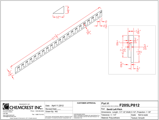 Left Side Pitched Dentil | F205LP812