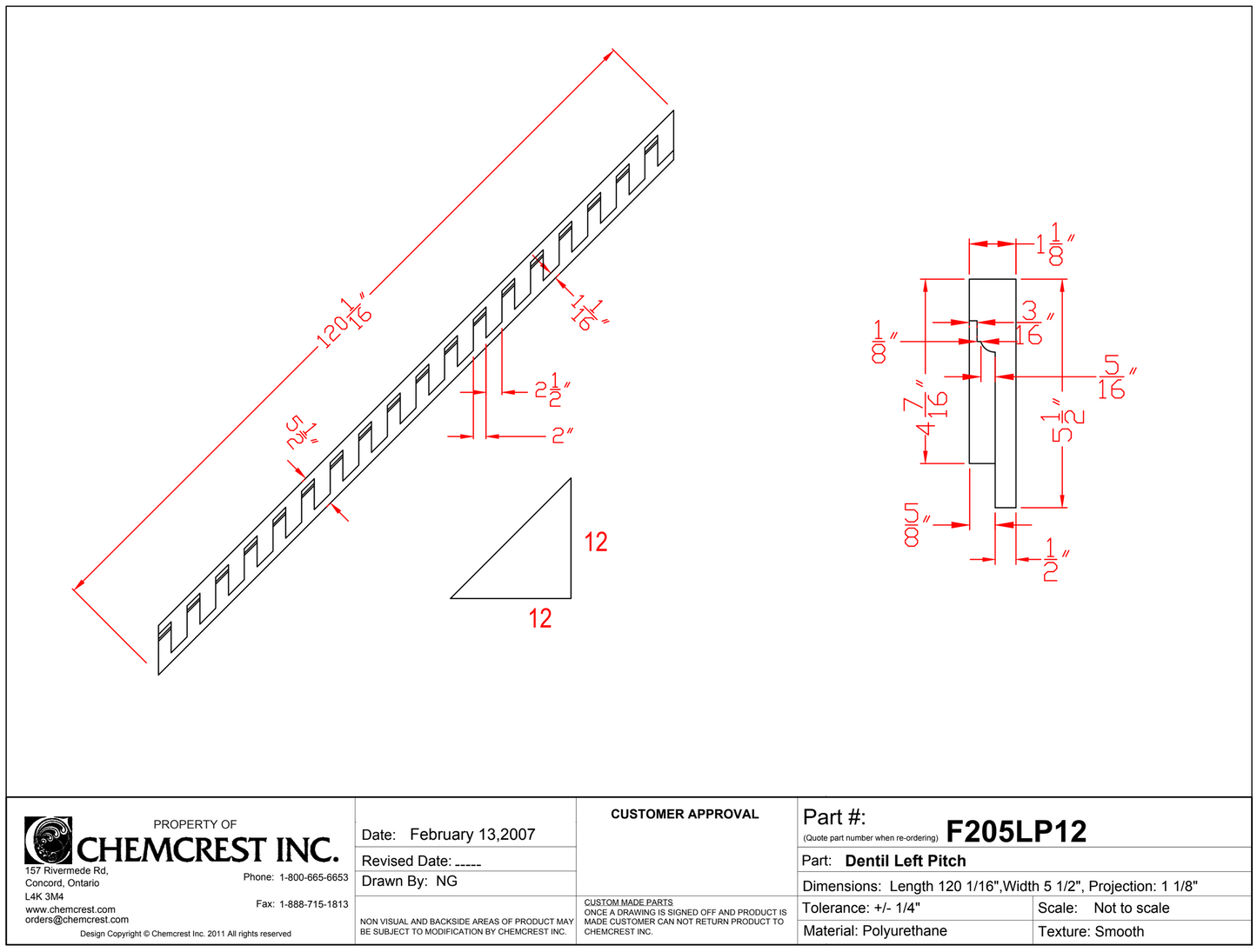 Left Pitched Dentil | F205LP12