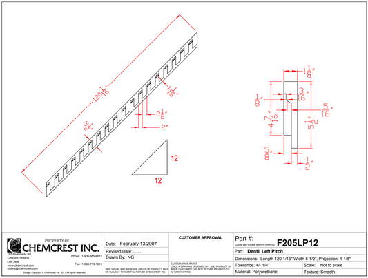 Left Pitched Dentil | F205LP12