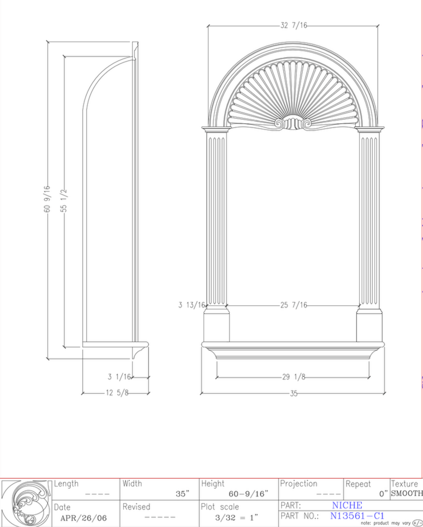 Complete Large Shell Niche With Pilasters | N13561-C1
