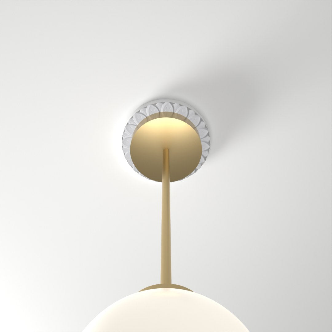 M102 ceiling medallion installed with pendant light