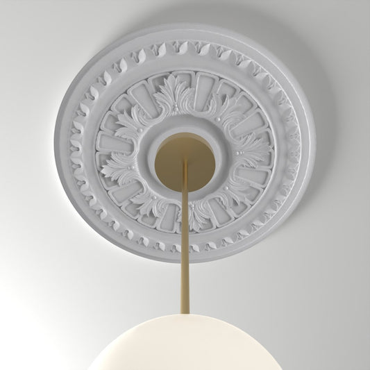 M520 ceiling medallion installed with pendant light
