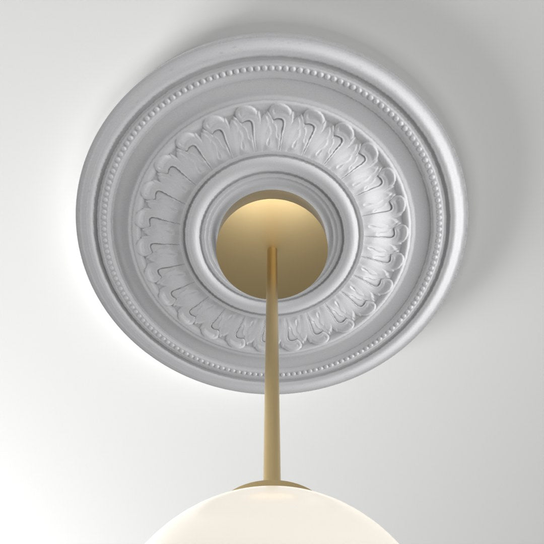 M566 ceiling medallion installed with pendant light