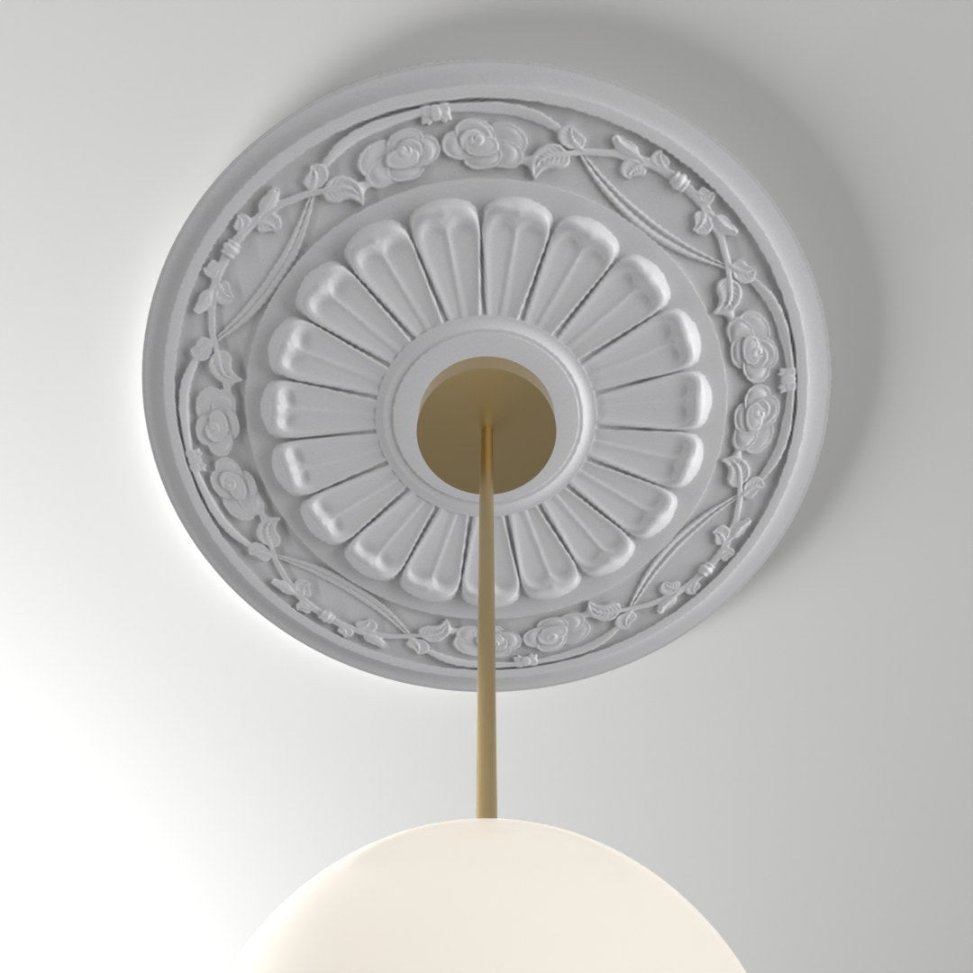 M570 ceiling medallion installed with pendant light