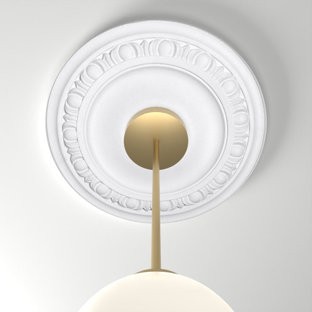 ME-CM-102 ceiling medallion installed with pendant light