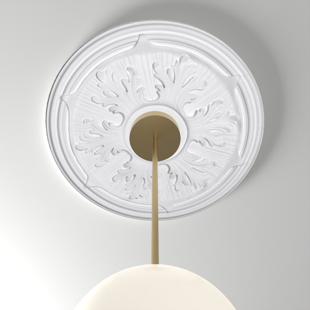 ME-CM-103 ceiling medallion installed with pendant light