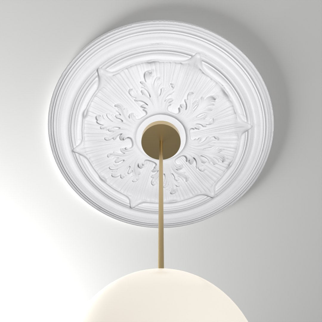 ME-CM-106 ceiling medallion installed with pendant light