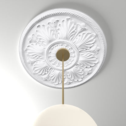 ME-CM-107 ceiling medallion installed with pendant light