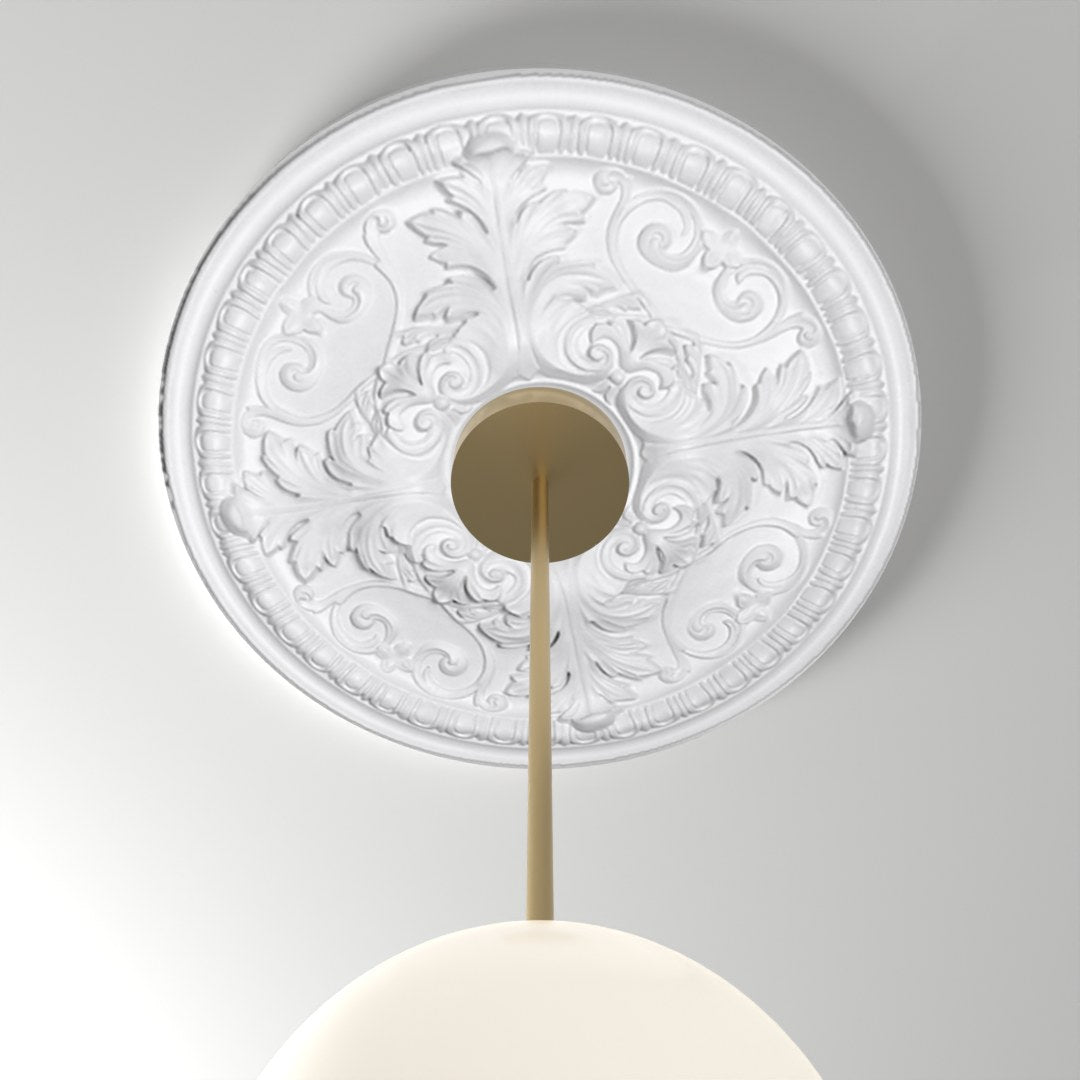 ME-CM-108 ceiling medallion installed with pendant light