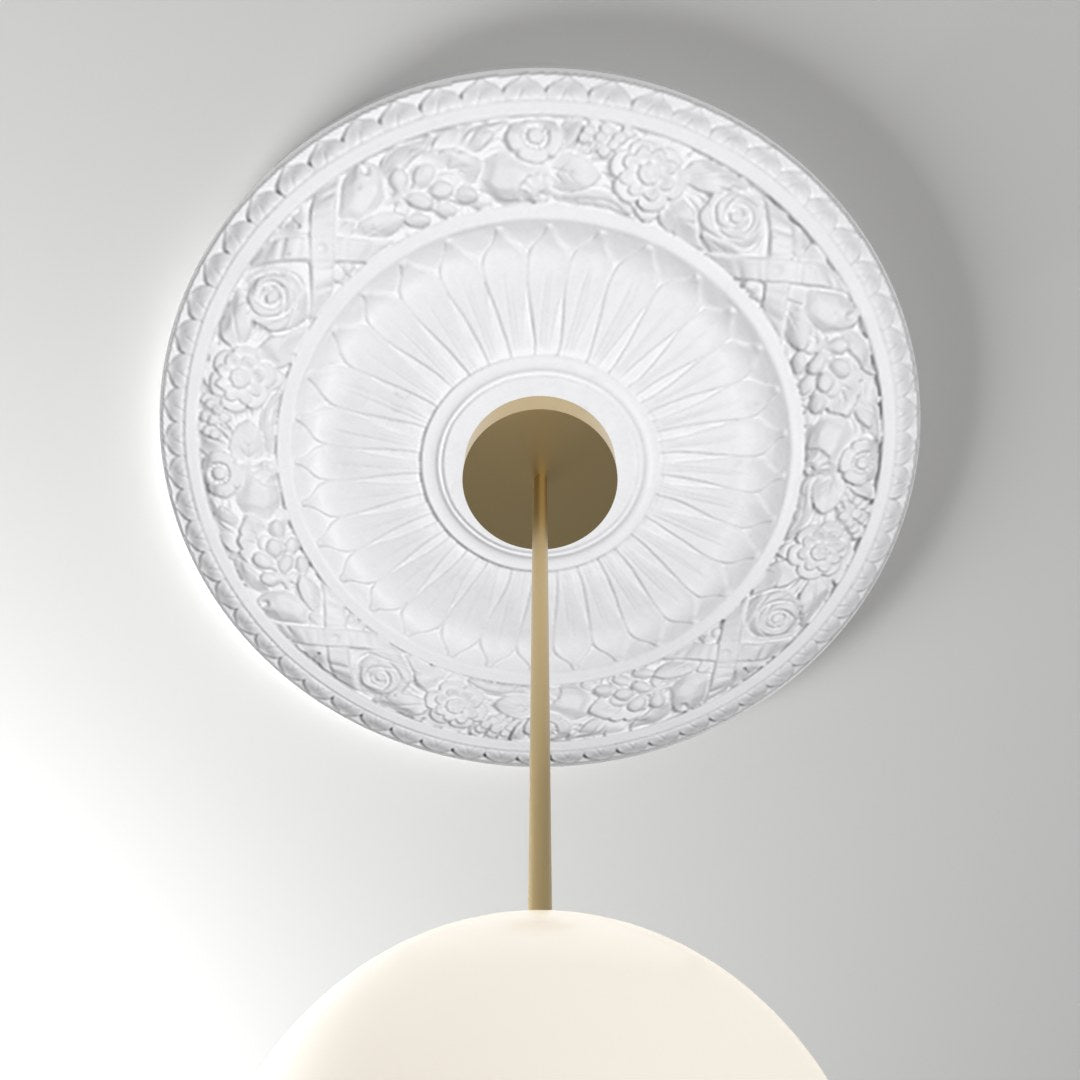 ME-CM-115 ceiling medallion installed with pendant light