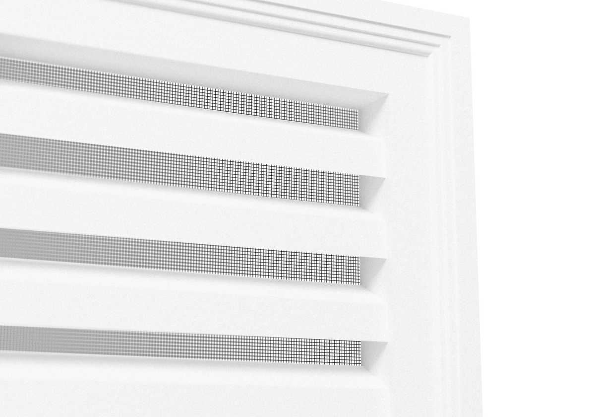 Functional Rectangle Louver PORL1236, close-up of the open slats with the black screen behind