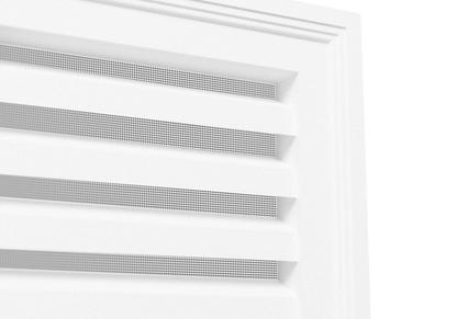 Functional Rectangle Louver PORL1236, close-up of the open slats with the black screen behind