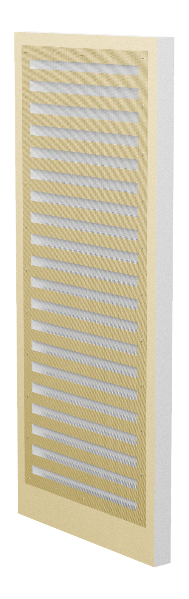 Functional Rectangle Louver PORL1636, back view with the black screen stapled on