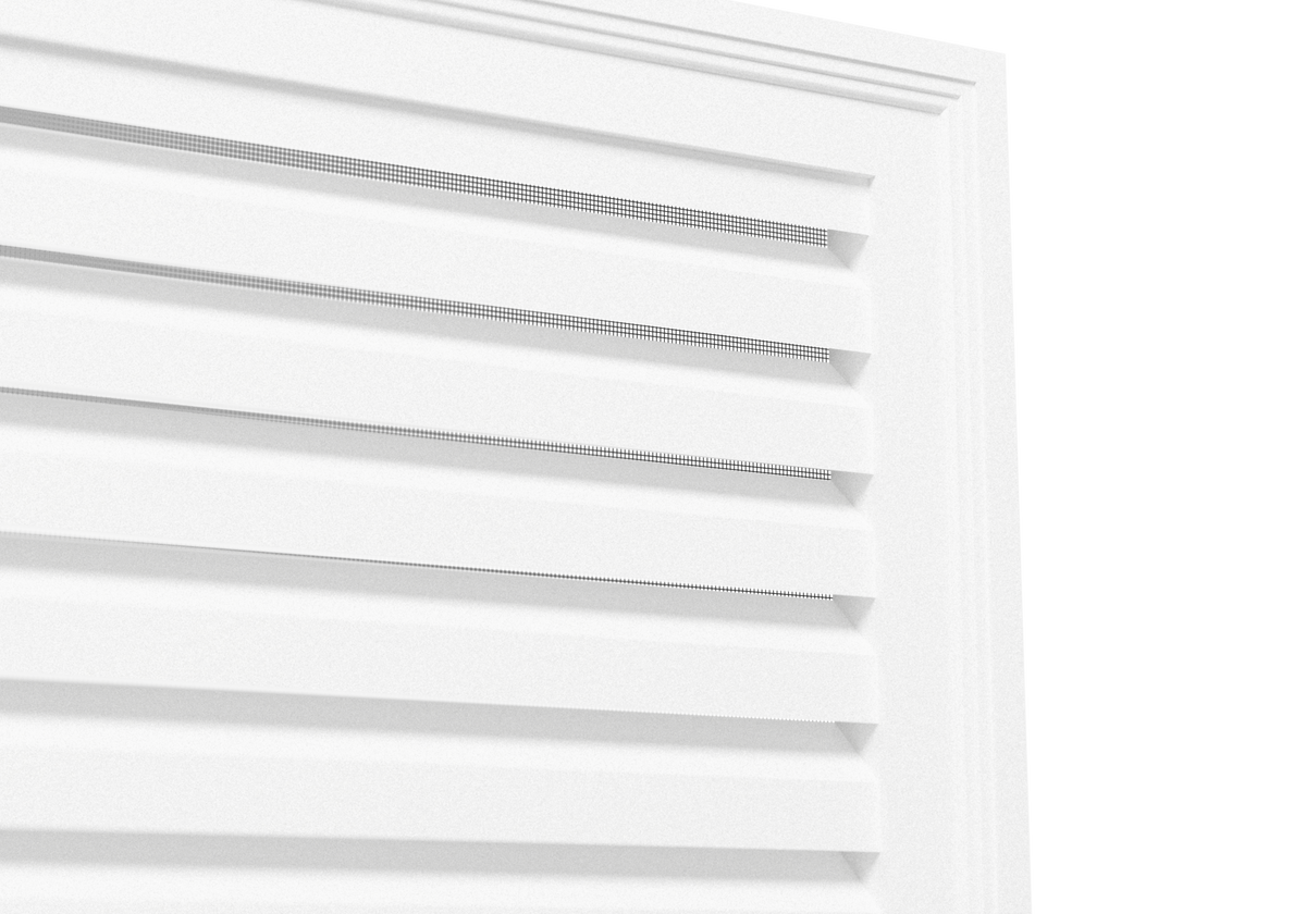 Functional Rectangle Louver PORL1636, close-up of the open slats with the black screen behind