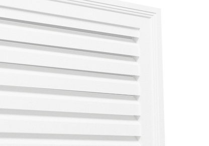 Functional Rectangle Louver PORL1636, close-up of the open slats with the black screen behind