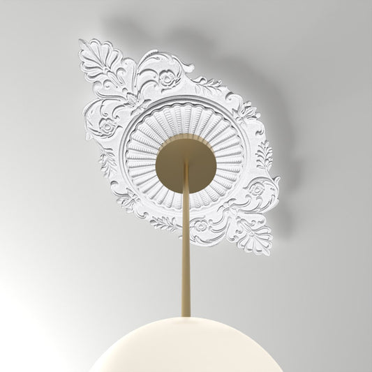 RM1221 ceiling medallion installed with pendant light