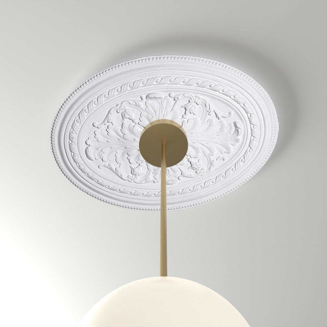RM1723 ceiling medallion installed with pendant light